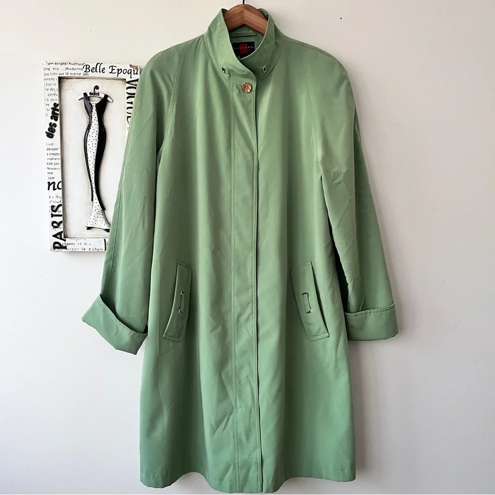 Vintage Gallery Spring Women's Classic Grandma Green Trench Coat Size L